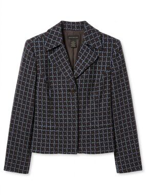 Grace Dane Lewis Brown Blue Grid Wool Blend Blazer Sz 8 Plaid Jacket Office Fall